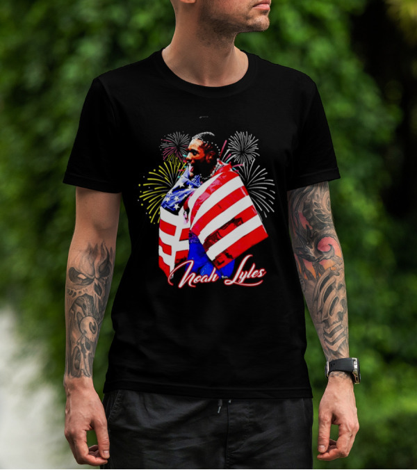 Noah Lyles With American Flag Fireworks T-Shirt
