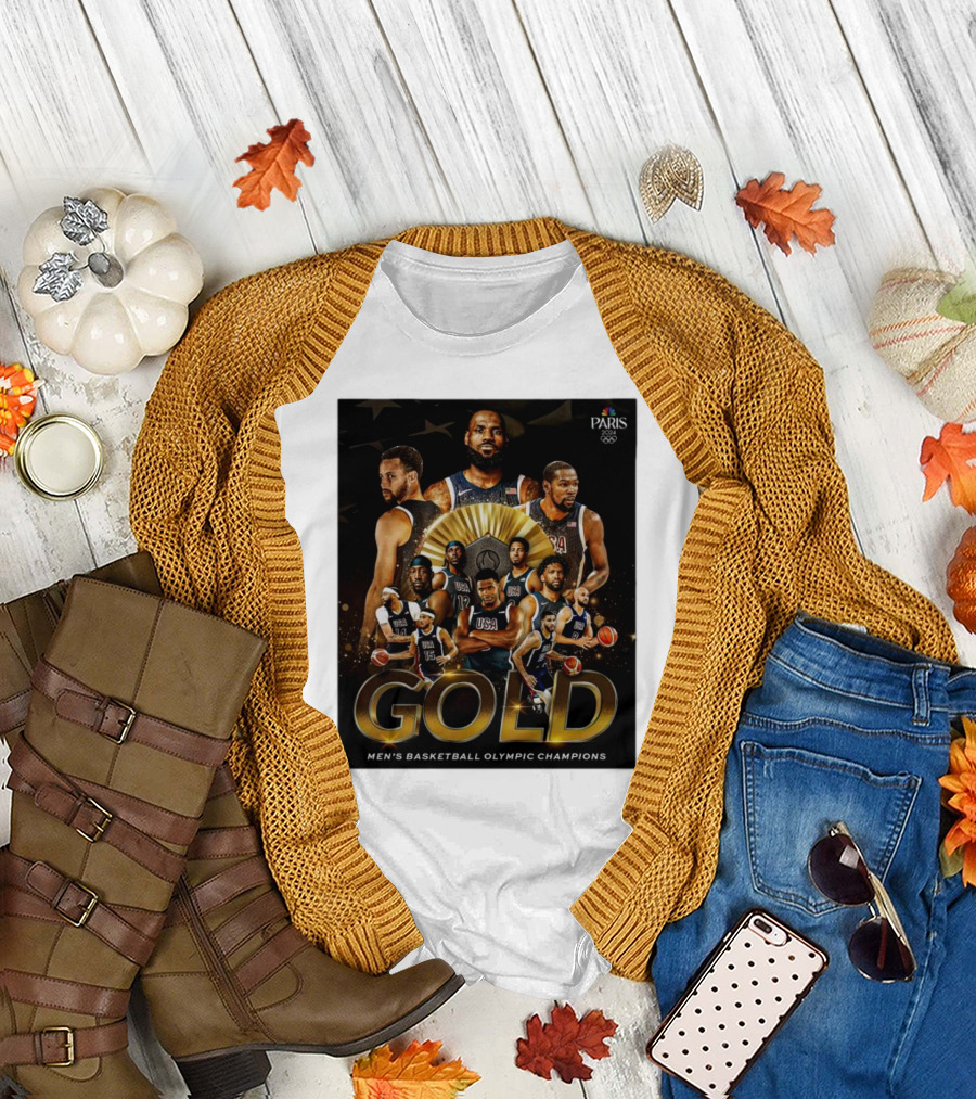 Paris 2024 Gold Men's Basketball Olympic Champions USA T-Shirt