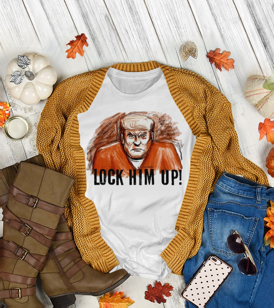 Donald Trump Lock Him Up Political Satire Cartoon T-Shirt
