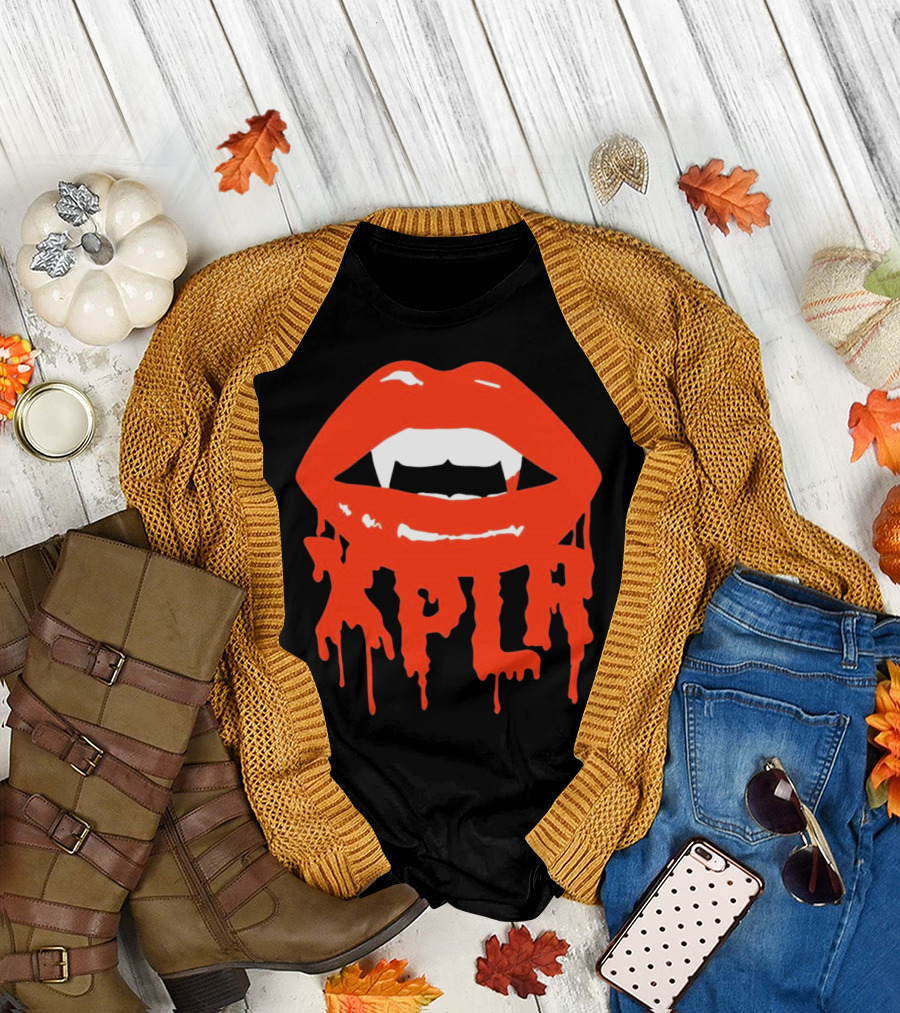XPLR Fangs Back to School Dripping Red Lips T-Shirt