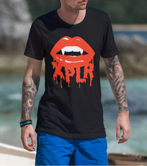 XPLR Fangs Back To School Dripping Red Lips T-Shirt