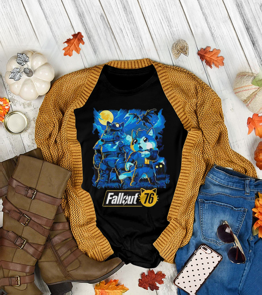 Fallout 76 Dog Costume Post-Apocalyptic Adventure Moonlit Scene T-Shirt