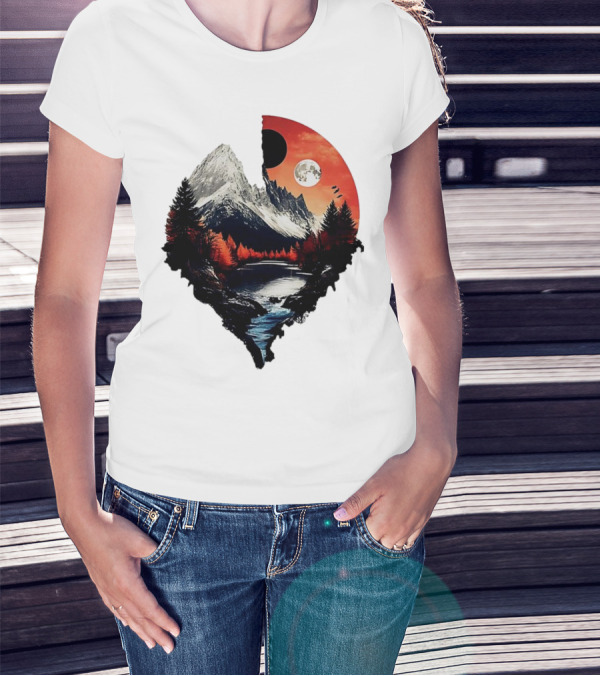 For Friends Family Couple Nature Mountain Sunset River Moon Forest T-Shirt