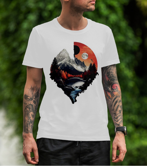 For Friends Family Couple Nature Mountain Sunset River Moon Forest T-Shirt