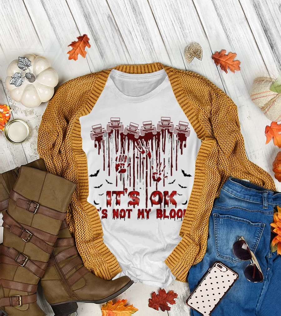 It's OK It's Not My Blood Jeep Halloween Bats and Red Paint Drips T-Shirt