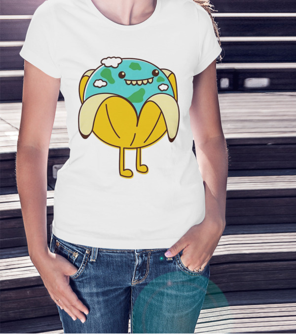 The World Has Gone Bananas Earth In A Peel With Clouds And Smiley Face T-Shirt