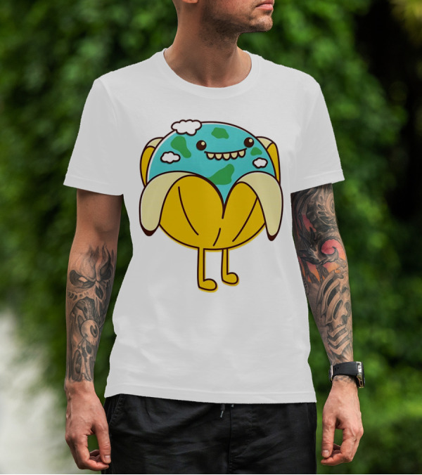 The World Has Gone Bananas Earth In A Peel With Clouds And Smiley Face T-Shirt