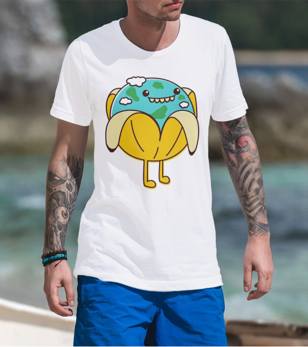 The World Has Gone Bananas Earth In A Peel With Clouds And Smiley Face T-Shirt