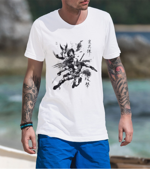 Deadpool Wolverine 戦う 変異体 攻撃 T-Shirt