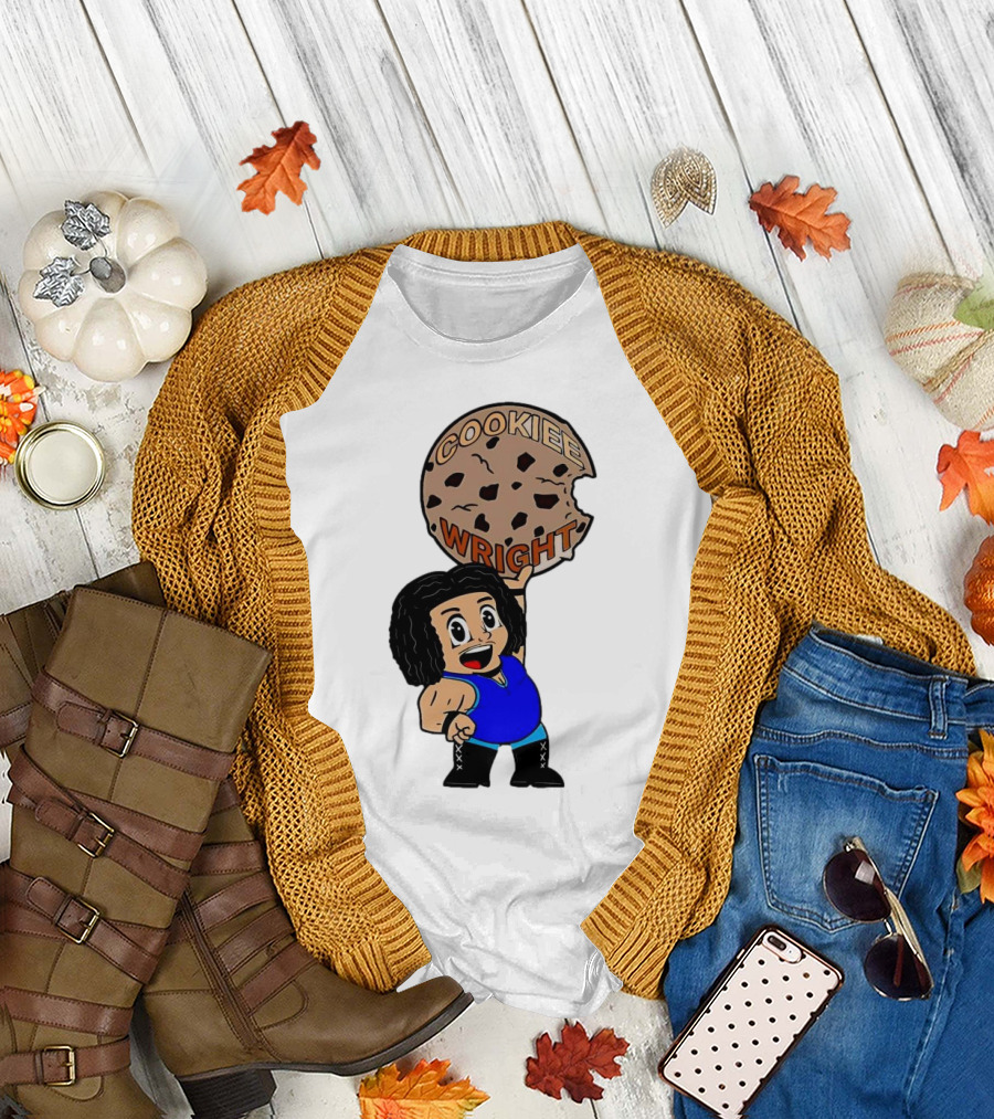 COOKIEE WRIGHT Cartoon Character Holding Chocolate Chip Cookie T-Shirt
