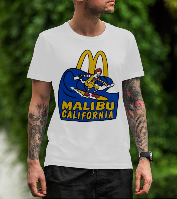 McDonald’s Clown Surfing Malibu California Waves T-Shirt
