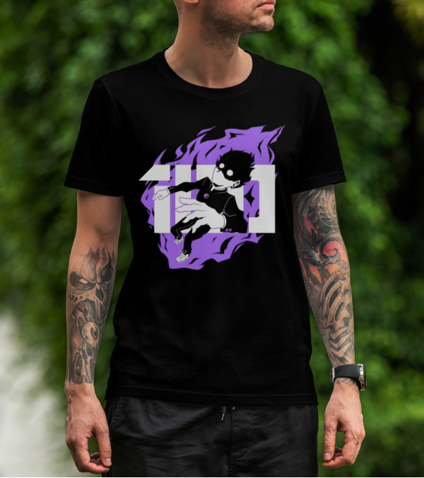 Mob Psycho 100 Psyched Out Character With Purple Aura And Bold Typography T-Shirt