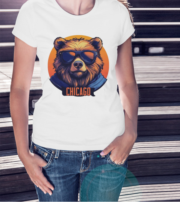 Da Bear Chicago Sunglasses Sunset Circle T-Shirt