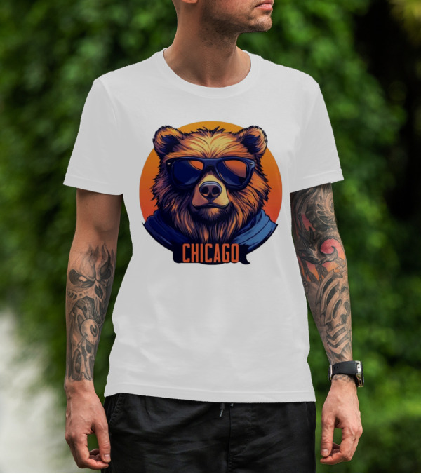 Da Bear Chicago Sunglasses Sunset Circle T-Shirt