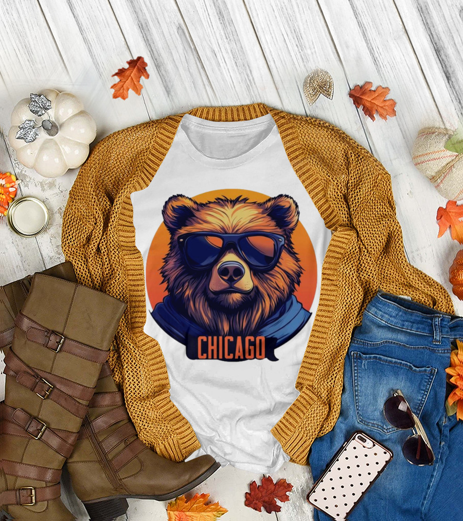 Da Bear Chicago Sunglasses Sunset Circle T-Shirt