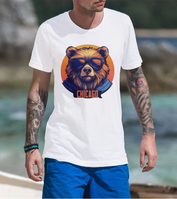 Da Bear Chicago Sunglasses Sunset Circle T-Shirt