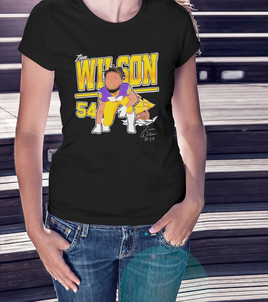 Zion Wilson 54 East Carolina Pirates Cartoon Football Player T-Shirt