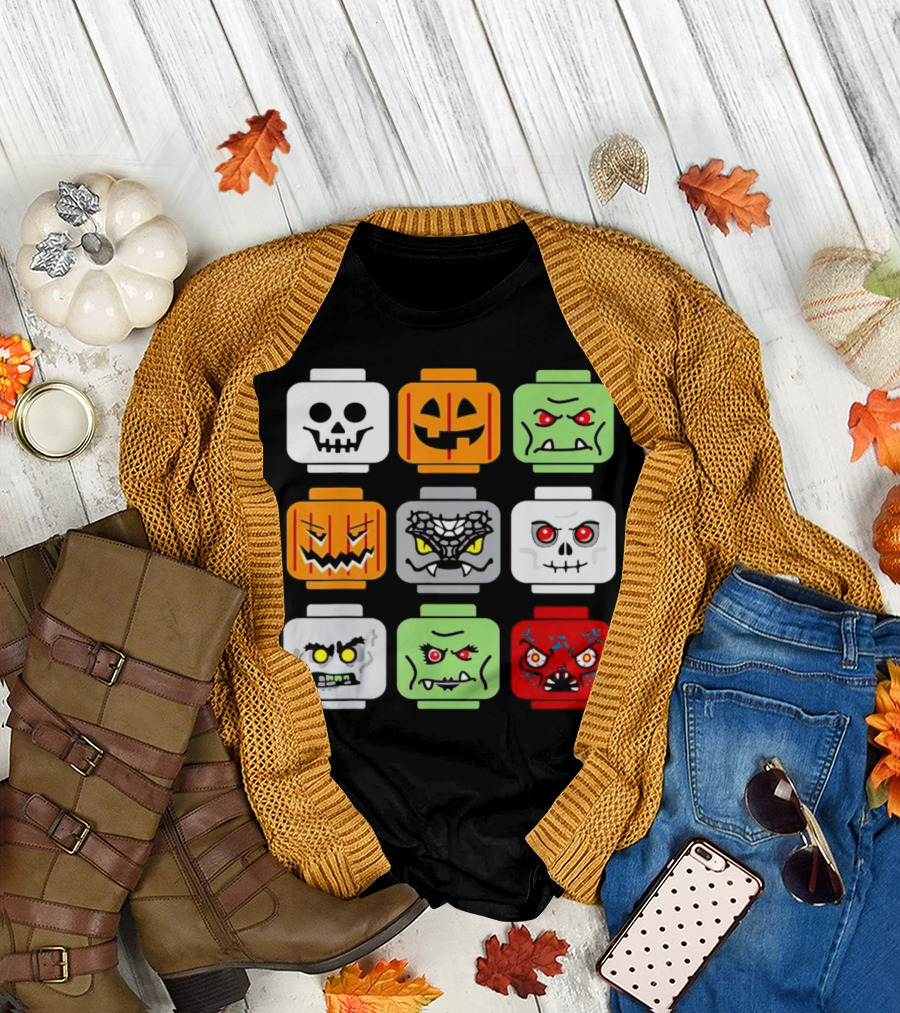 Halloween Building Brick Head Pumpkin Ghost Zombie Friends Lego T-Shirt