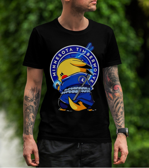 Minnesota Timberwolves Pikachu Uchiha Sasuke Crossover Lightning T-Shirt