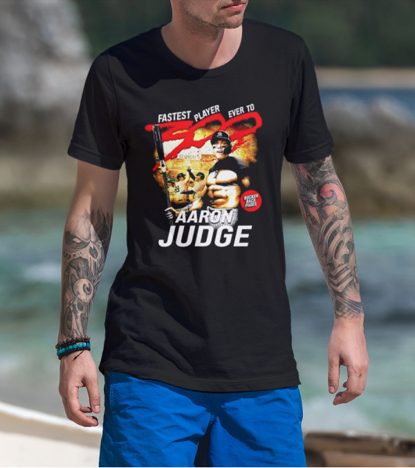 Fastest Player Ever To 300 Aaron Judge New York Yankees Bocker Back Pages T-Shirt