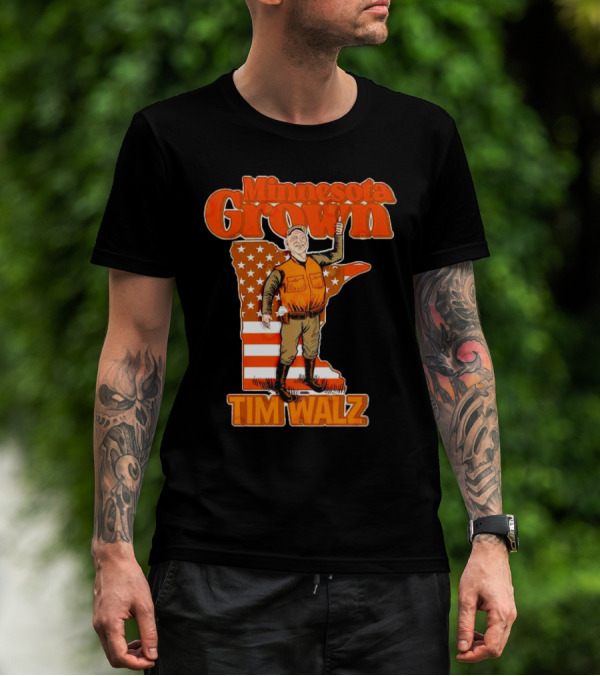 Minnesota Grown Tim Walz Thumbs Up American Flag State Outline T-Shirt