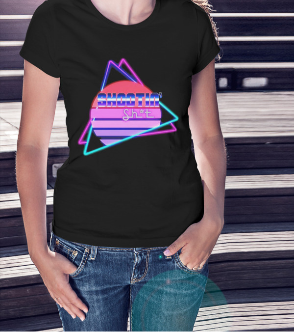 Shootin’ Sh*t Neon Retro 80's Style Triangles And Sunset Stripes T-Shirt