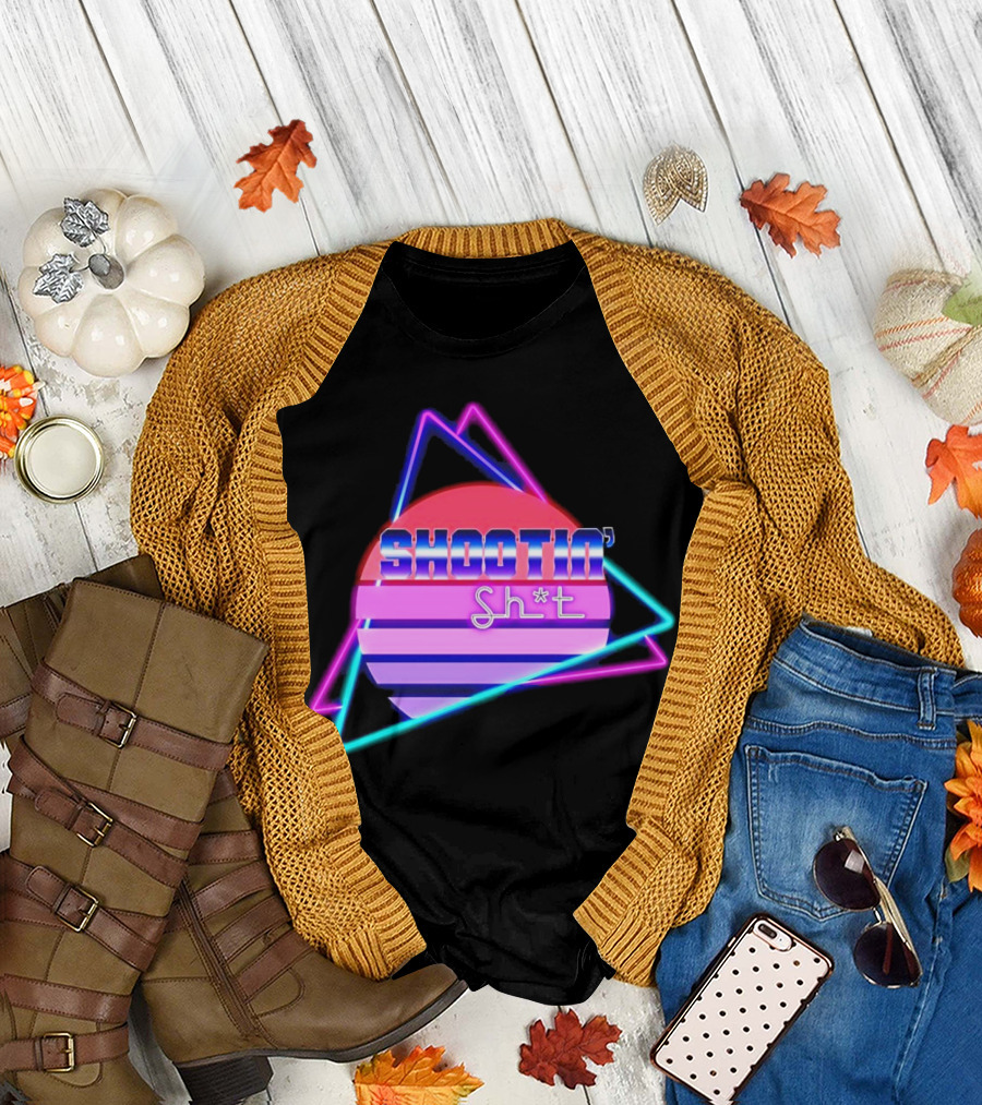 Shootin’ Sh*t Neon Retro 80's Style Triangles and Sunset Stripes T-Shirt