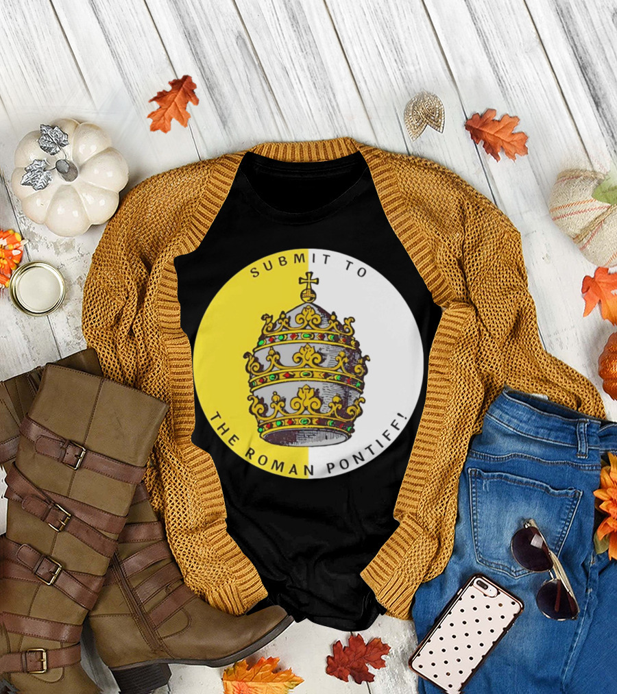 Submit to The Roman Pontiff Triple Tiara Circular Emblem T-Shirt