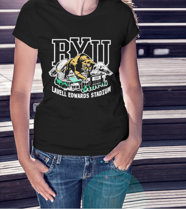 BYU Cougars Lavell Edwards Stadium Cougar Mascot T-Shirt