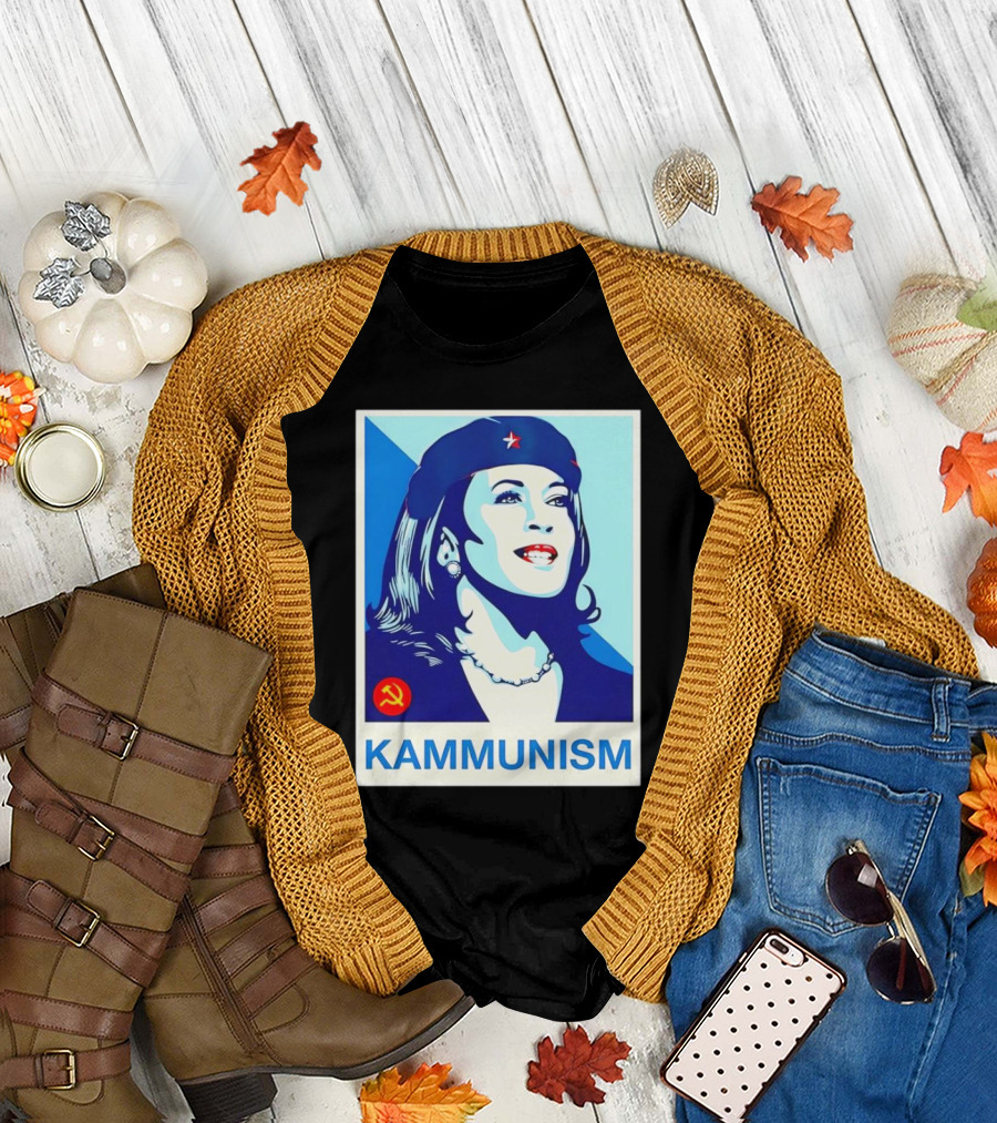 Kamala Harris Kammunism 2024 Iconic Revolution Style with Red Star Beret and Socialist T-Shirt