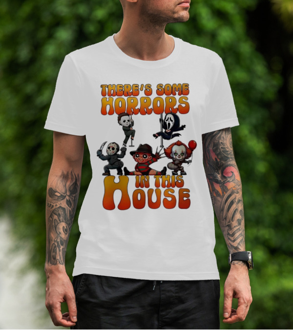 There's Some Horrors In This House Chibi Horror Movie Characters T-Shirt