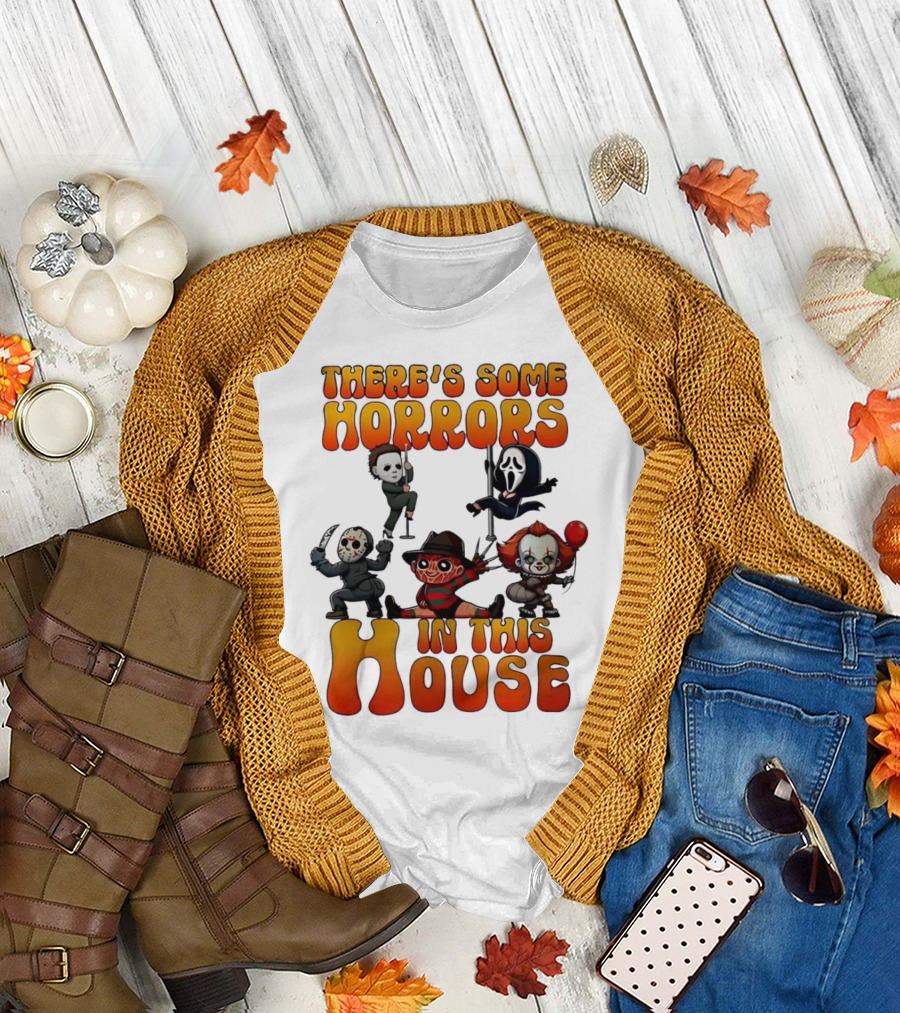 There's Some Horrors in This House Chibi Horror Movie Characters T-Shirt