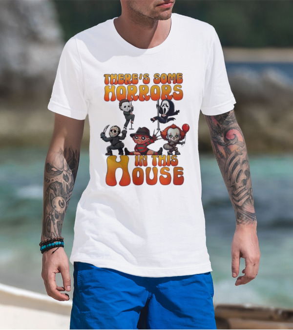There's Some Horrors In This House Chibi Horror Movie Characters T-Shirt