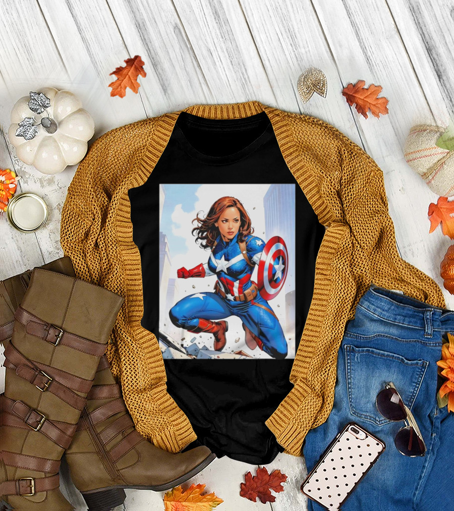 Kamala Harris Captain America Suit Action Pose Superhero Comic T-Shirt