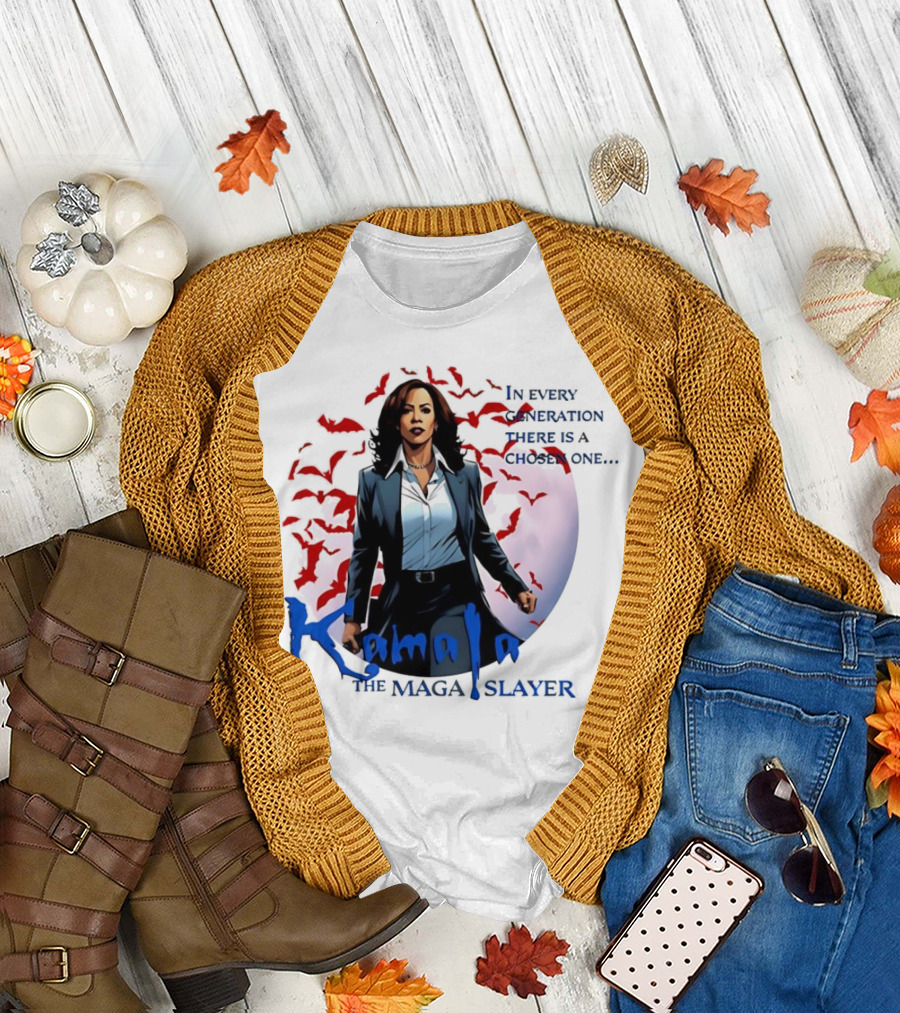 Kamala the MAGA Slayer In Every Generation There Is a Chosen One Bats Moon Background T-Shirt