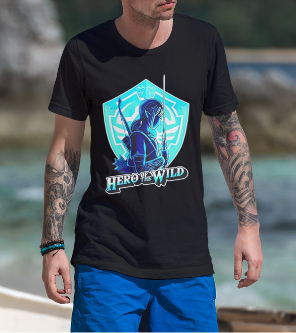 Hero Of The Wild Legend Of Zelda Link Blue Sword And Shield T-Shirt
