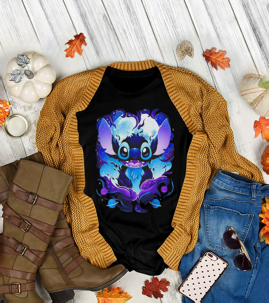 Stitch Experiment 626 Cosmic Darkness Cartoon T-Shirt