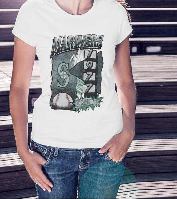 Seattle Mariners 1977 Vintage Overspray Baseball Logo Seattle T-Shirt