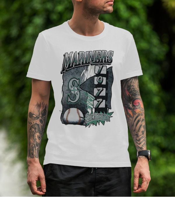 Seattle Mariners 1977 Vintage Overspray Baseball Logo Seattle T-Shirt