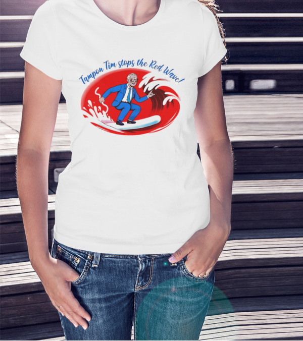 Tampon Tim Stops The Red Wave Surfing Cartoon T-Shirt