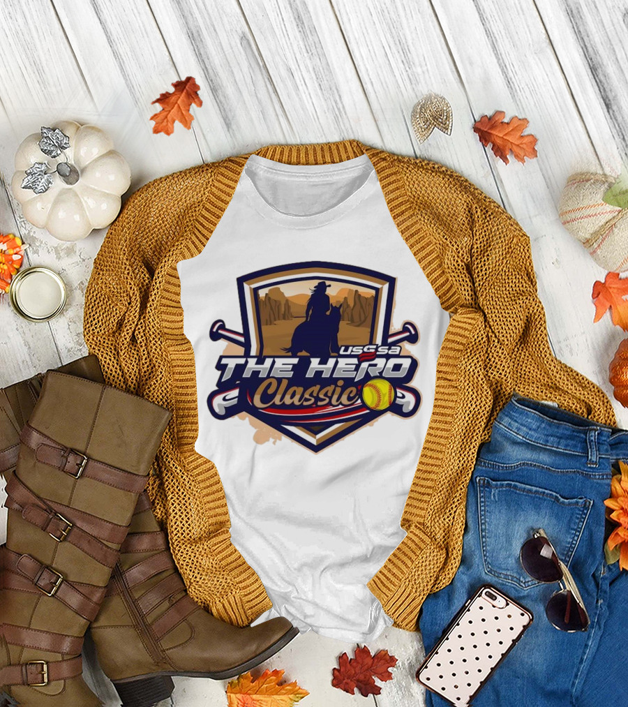 USSSA Texas Fast Pitch The Hero Classic 2024 Western Landscape Silhouette with Softball and Bats T-Shirt