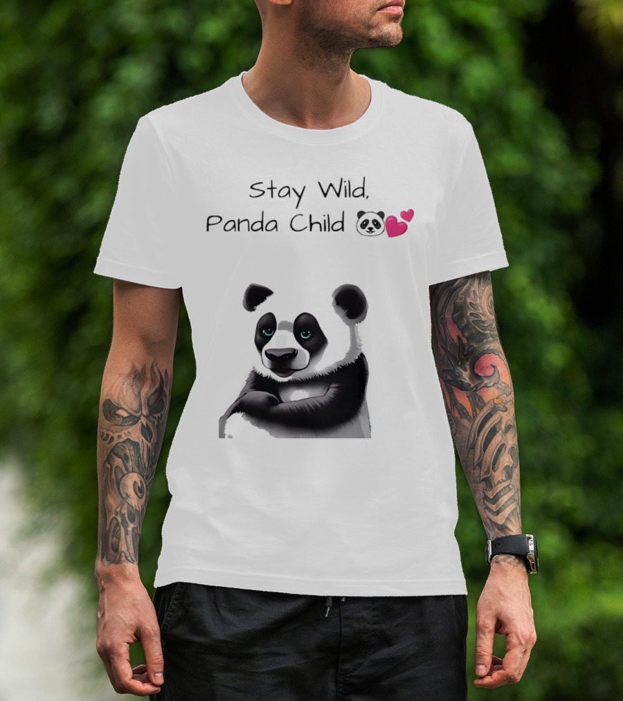 Stay Wild Panda Child Cute Emoji Panda Hearts T-Shirt