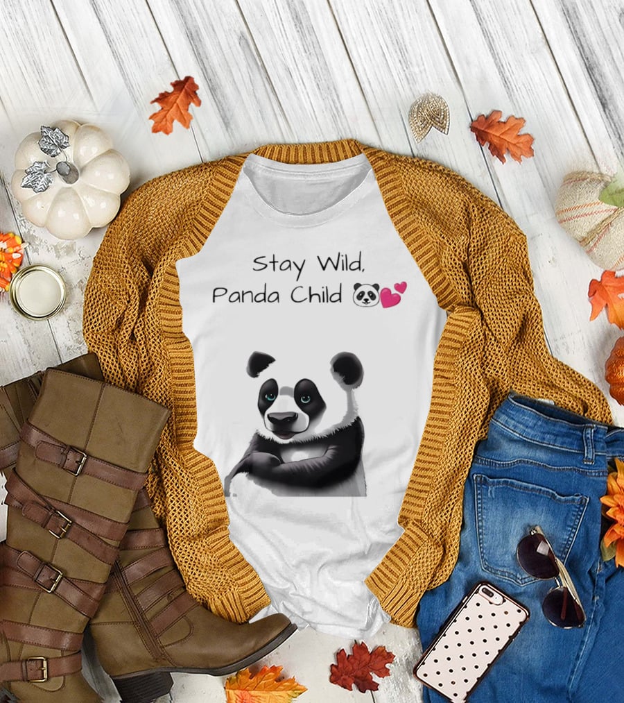 Stay Wild Panda Child Cute Emoji Panda Hearts T-Shirt