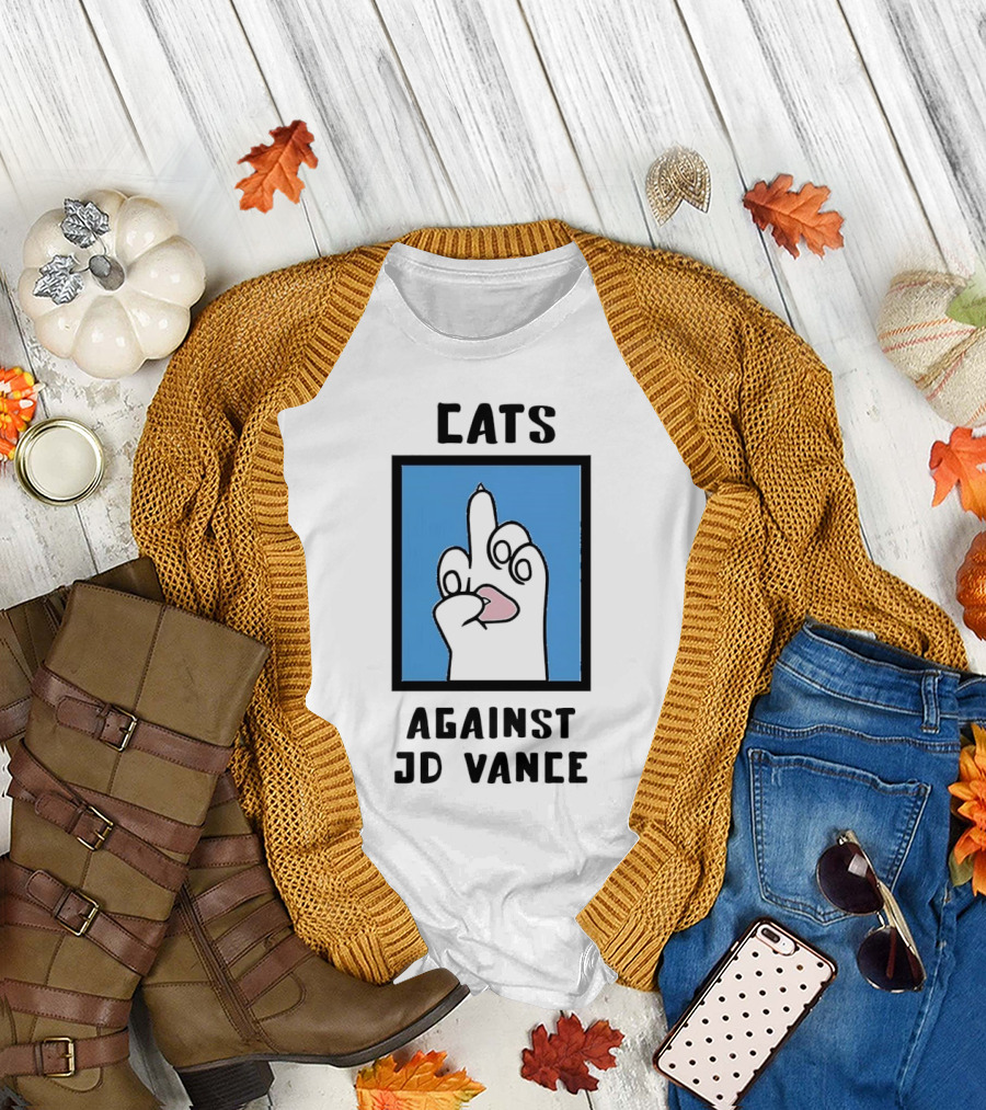 Cats Against JD Vance Middle Finger Paw Drawing T-Shirt