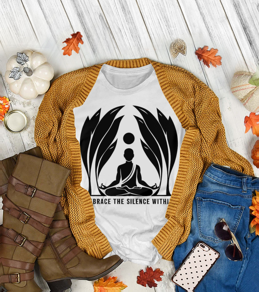 Embrace The Silence Within Meditation Silhouette and Enigmatic Leafy Eyes T-Shirt