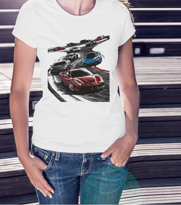 Furious Speed Race Cars Ferrari Lamborghini McLaren Track Racing T-Shirt
