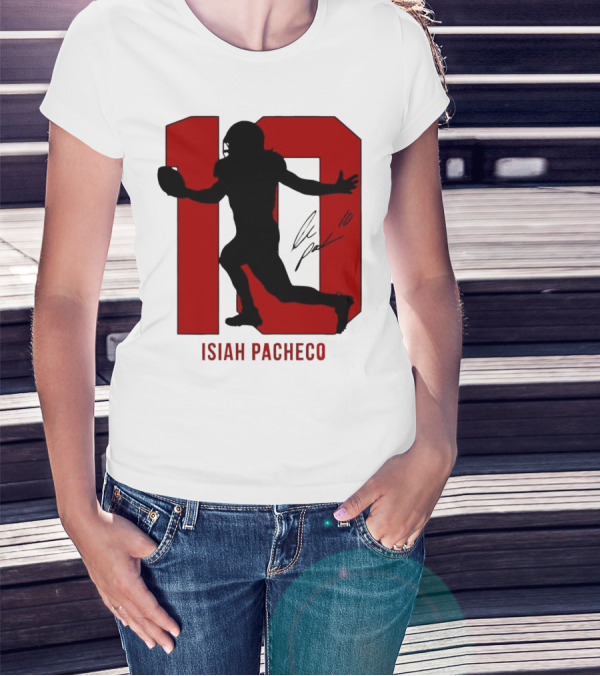 Isiah Pacheco Number 10 Kansas City Chiefs Silo Signature Action T-Shirt