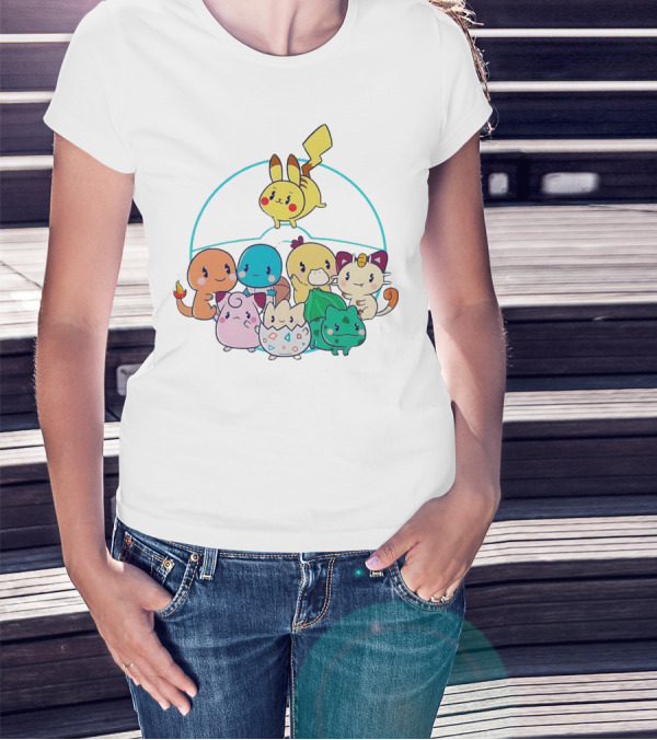 Kawaii Pokes Pikachu Bulbasaur Charmander Squirtle Cuties T-Shirt
