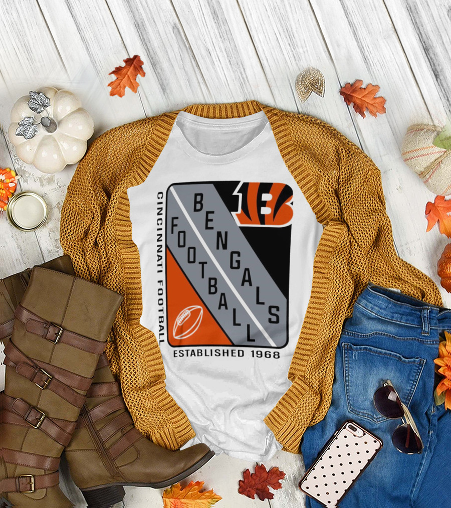 Cincinnati Bengals Football Shield Established 1968 Football Bengals Cincinnati Football T-Shirt