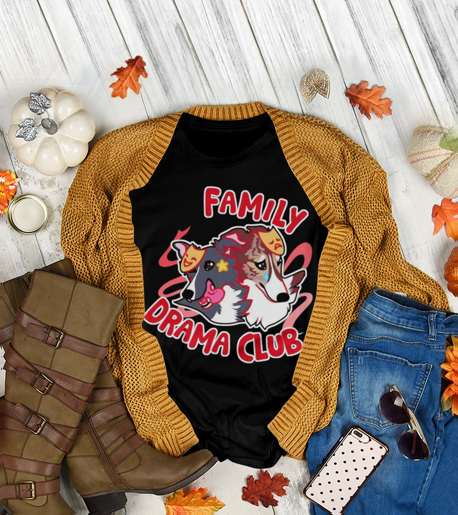 FAMILY DRAMA CLUB Dog Faces with Theater Masks T-Shirt